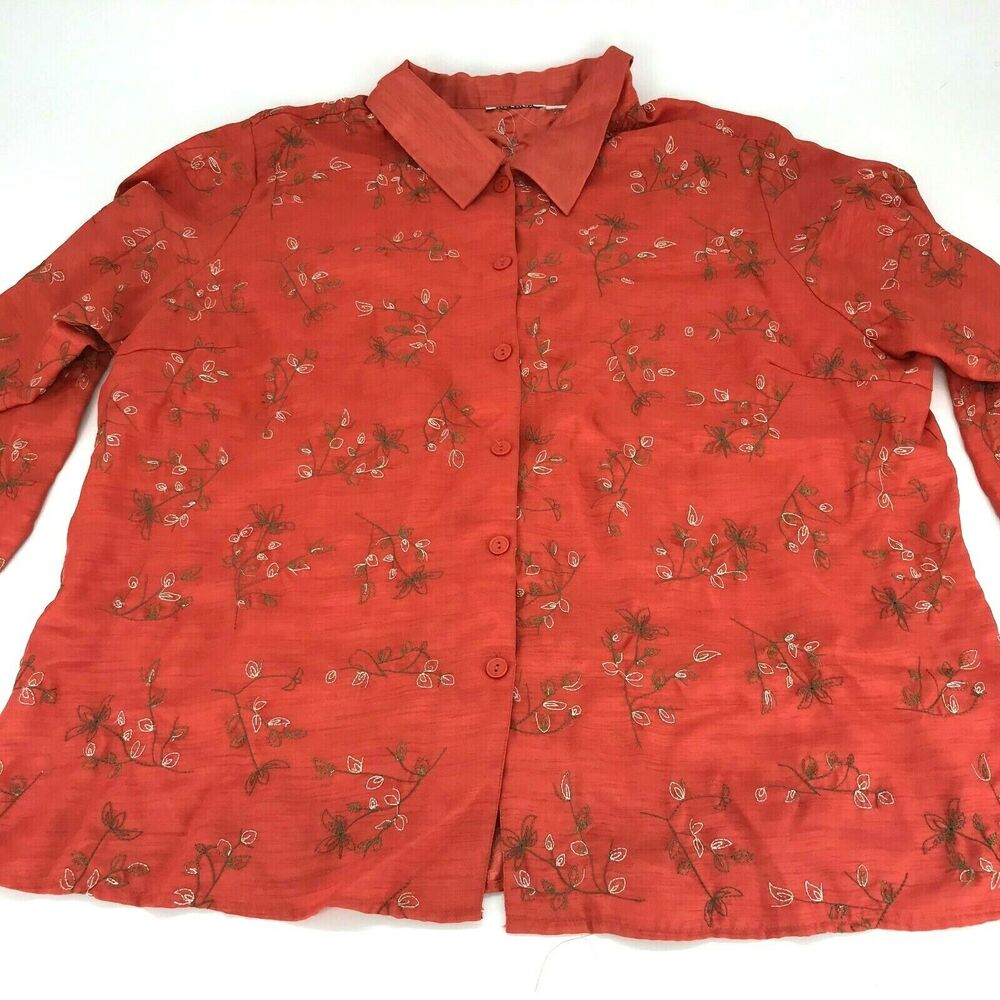 Women's Button Down Floral Shirt Career Business Casual Long Sleeve